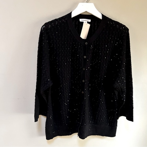 Coldwater Creek ~ new ~ Black Sequined 3/4 Sleeve Cardigan Sweater in size XL - Picture 9 of 9